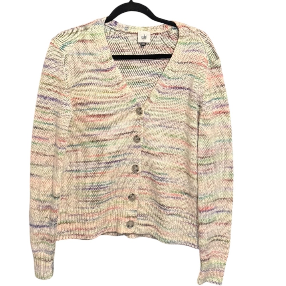 Cabi Cloud Cardigan Pastel Multicolor Space Dye Knit Sweater Boho Cozy Sz S